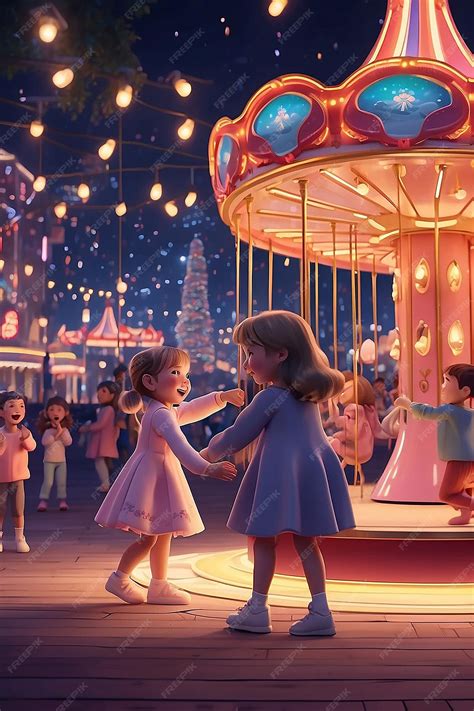 Premium Photo | Spinning carousel brings joy to nighttime crowd happy