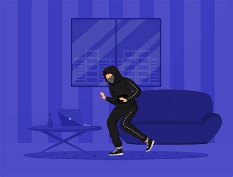 Apartment Break In Flat Color Vector Illustration Burglar Stealing
