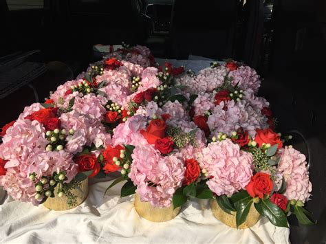 50th Birthday Party Flower Arrangement Centerpieces Pink And Red