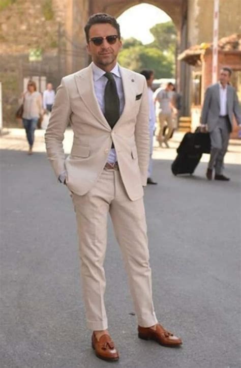 Beige Two Piece Tuxedo Wedding Suits For Men Bespoke Wedding Etsy