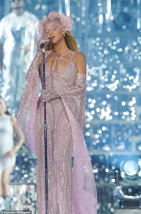 Beyonce Dazzles In A Sheer Crystal Covered Pink Gown With A Floral