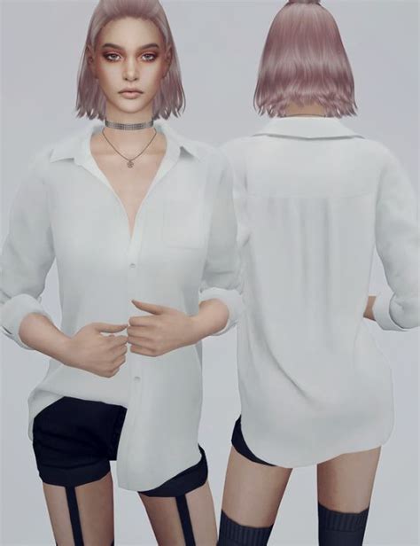 Kks Sims4 White Collared Shirt White Button Down Shirt Open Collar