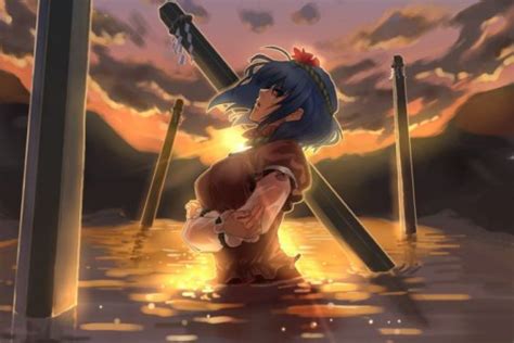 Women Water Sunset Video Games Clouds Touhou Mirrors Leaves Outdoors