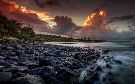 Landscape Beach Australia Sunset Clouds Sea Rock