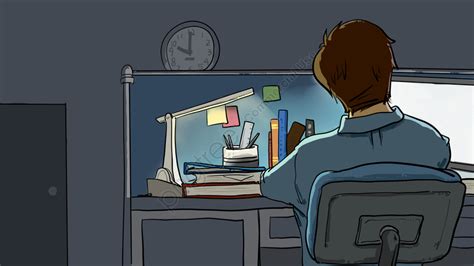 Office Late Night Work Overtime Cartoon Illustration Office Office