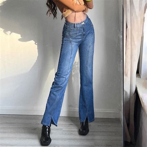 Sosana Low Rise Washed Slit Flared Jeans Yesstyle