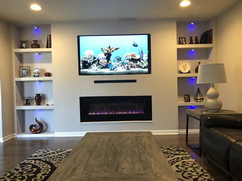 Blue Lights Under My Built In Wall Unit With Electric Fireplace