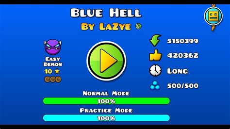Blue Hell 100 By Lazye Geometry Dash Youtube