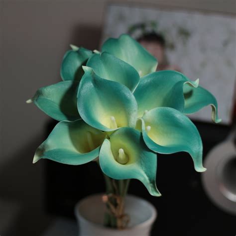 Oasis Teal Calla Lily Bouquet Flowers Pu Calla Lilies Real Etsy