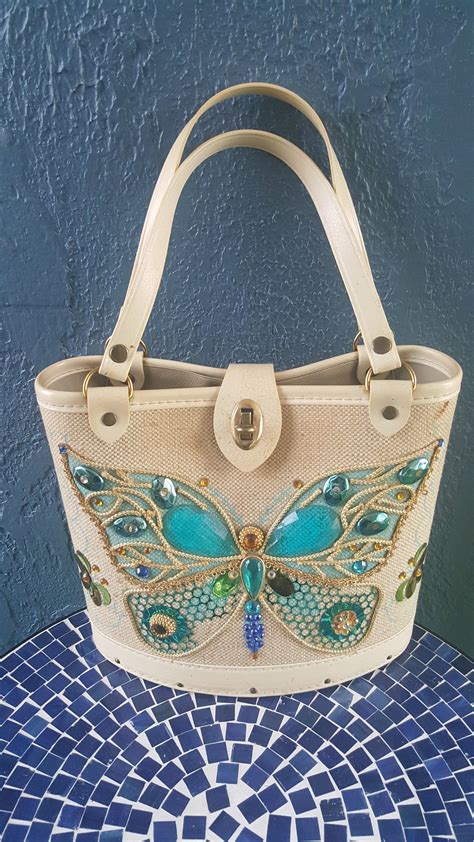 Vintage 1960s Embellished Beaded Butterfly Pursebucket Bag Etsy