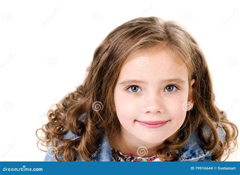Portrait Of Adorable Smiling Little Girl Isolated Stock Photo Image