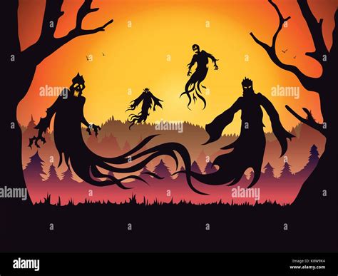 Silhouette Of Evil Spirit Flying On Forest Stock Vector Image And Art Alamy