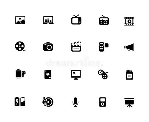 Multimedia Icons 32 Pixels Icons White Series Stock Vector