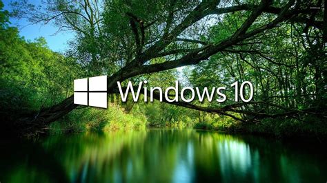 Download Windows 10 Over A Green Lake White Text Logo Wallpaper