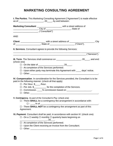 Free Marketing Consultant Agreement Pdf Word Eforms
