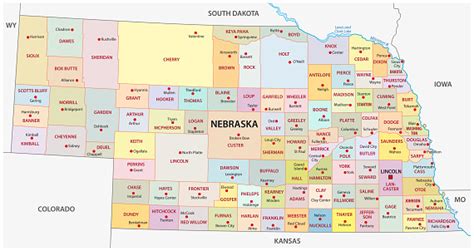 Nebraska Administrativa Och Politiska Vektor Karta Vektorgrafik Och