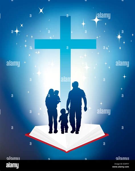 Ilustración De La Familia Cristiana Y La Biblia Y Cruz Imagen Vector De