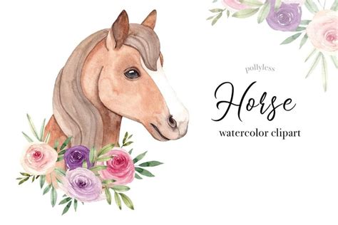 Watercolor Horse Clipart Floral Bouquet Farm Animals Png