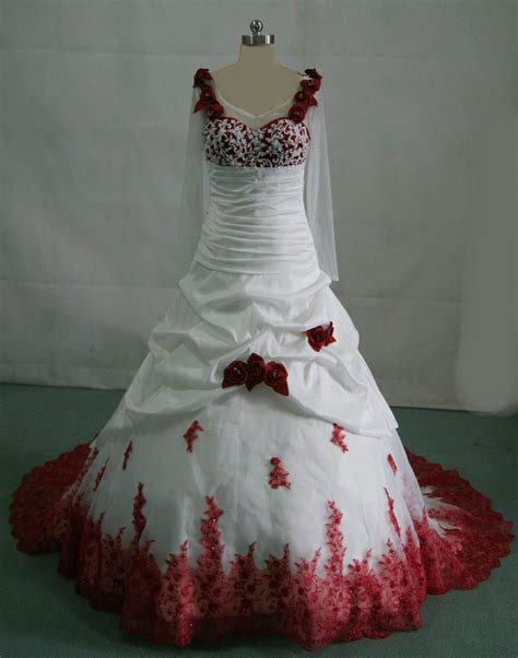 White Wedding Gown With Red Roses