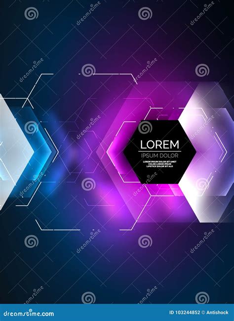 Digital Techno Abstract Background Glowing Hexagons Stock Vector