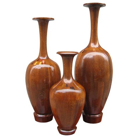 Set Of Three Large Decorative Wooden Vases For Sale At 1stdibs