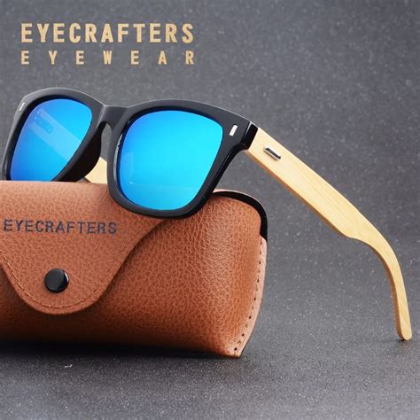 Eyecrafters 2020 Retro Bamboo Wood Sunglasses Polarized Men Women Brand Designer Goggles Blue
