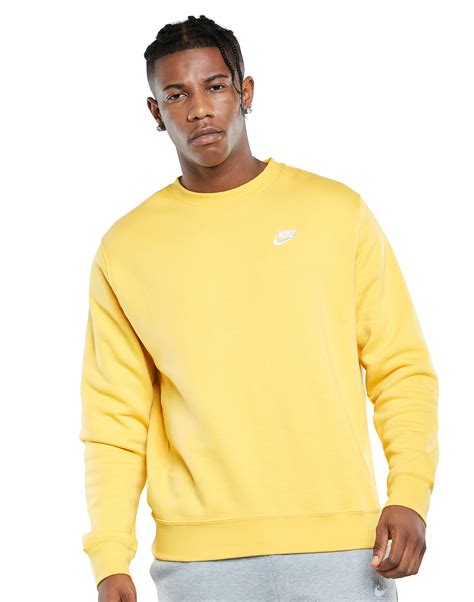 Nike Mens Club Crew Neck Sweatshirt Yellow Life Style Sports Eu