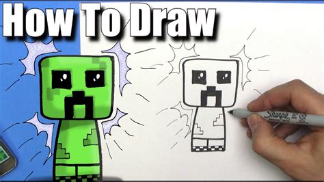 How To Draw A Cute Cartoon Minecraft Creeper Easy Chibi Step By