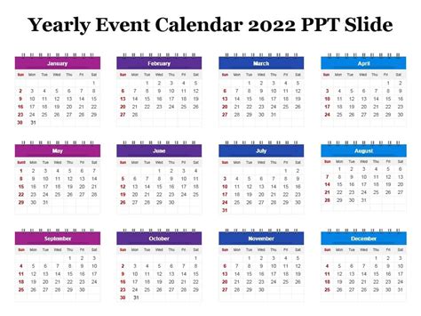 Yearly Event Calendar 2022 Ppt Slide Powerpoint Templates Backgrounds