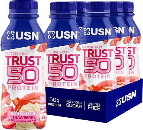 Usn Trust 50 Pre Mixed And Ready To Drink Protein Shake Bottles 6 X 500 Ml Strawberry High