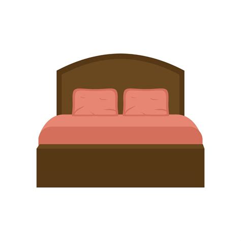 Double Wooden Bed In Flat Design For Bedroom Hotel Room Cartoon