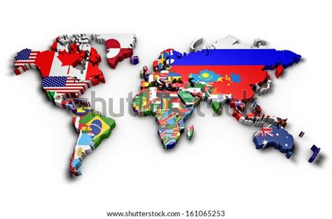 3d World Map World Flags Raised Stockillustratie 161065253 Shutterstock