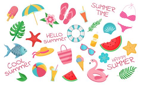 Set Of Summer Icons With Beach Elements Vector Illustration 7986561