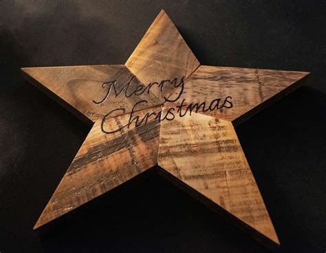 Christmas Wooden Star Rustic Carved With Merry Christmas Etsy