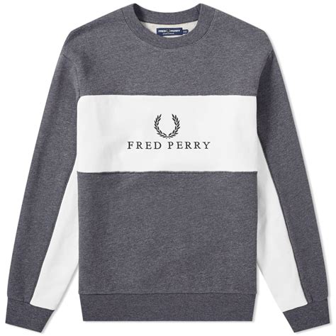Fred Perry Panel Piped Sweat Charcoal Marl End