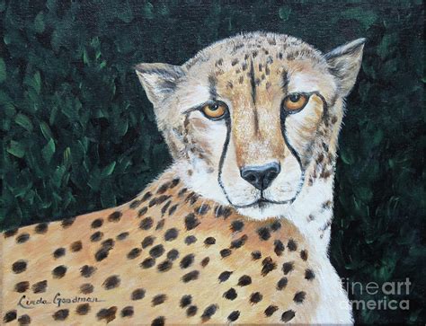 Watchful Cheetah Painting By Linda Goodman Fine Art America