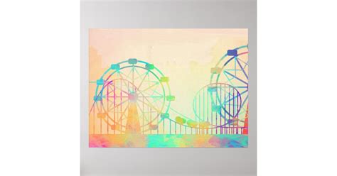 Watercolor Painting Ferris Wheel Fairground Art Poster Zazzle