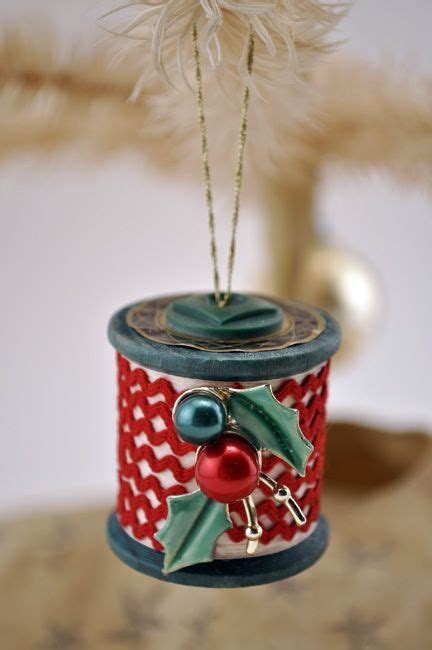 Wooden Spool Ornaments Lace Or Rick Rack And Buttons