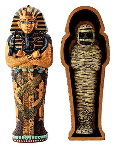 Egyptian Pharaoh King Tut In Coffin With Mummy Figurine