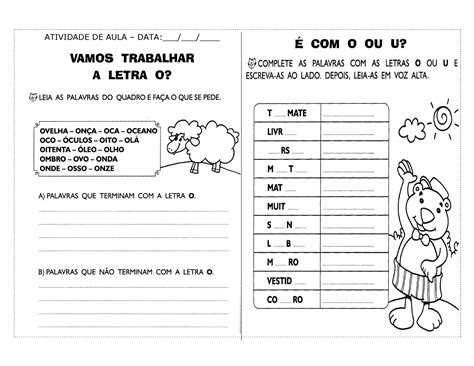 Atividades De Ortografia Palavras Terminadas Com O Ou U