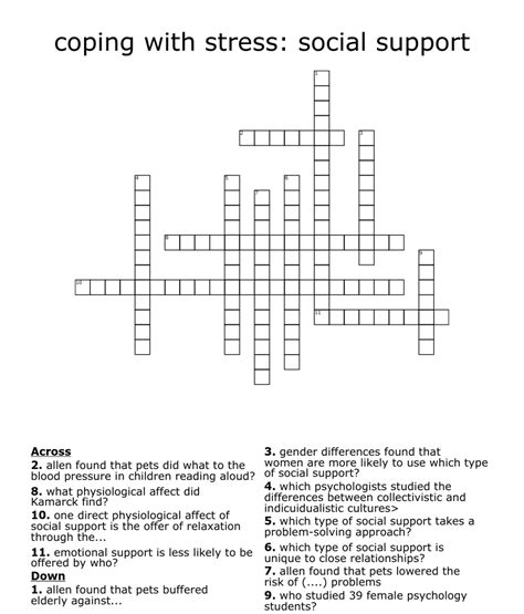 Coping With Stress Social Support Crossword Wordmint