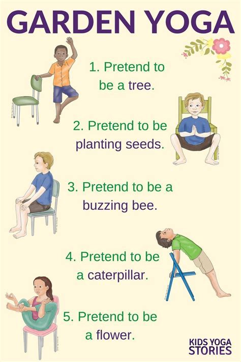 5 Garden Yoga Poses For Kids Using A Chair Kids Yoga Poses Yoga For