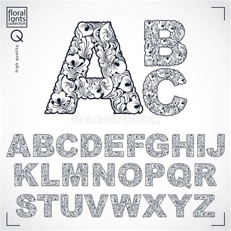 Floral Alphabet Sans Serif Letters Drawn Using Abstract Vintage Stock