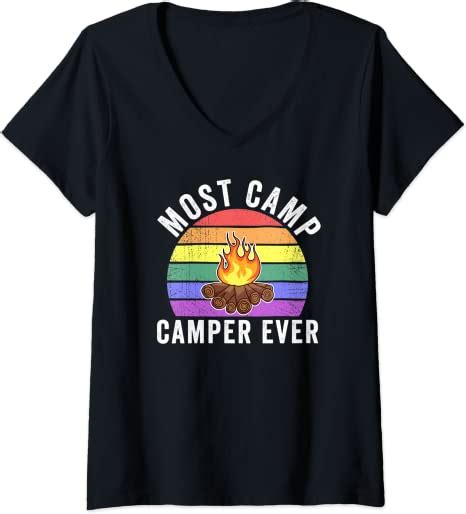 Womens Most Camp Camper Ever Lgbt Gay Camping V Neck T Shirt Amazon