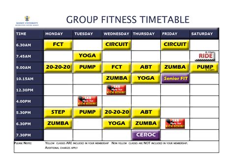Group Fitness Timetable Massey University