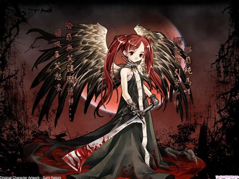 Anime Fan A Young Dark Angel With Blood On Her Sword And