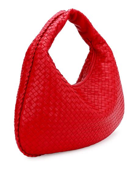 Bottega Veneta Veneta Intrecciato Large Hobo Bag Red