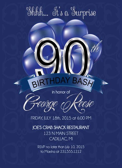 90th Birthday Invitations Adult 90th Birthday Invitation