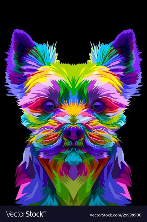 Colorful Yorkshire Terrier Dog On Pop Art Style Vector Illustration