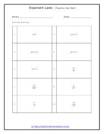 Laws of exponents worksheets